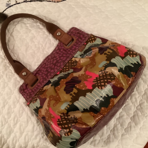 VINTAGE FOSSIL KEY-PER COLORFUL COATED CANVAS SHOULDER BAG - Picture 1 of 12